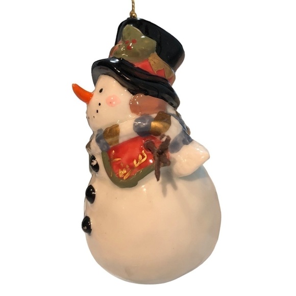 Charming Ceramic Snowman Christmas Ornament With Black Top Hat - Picture 2 of 7